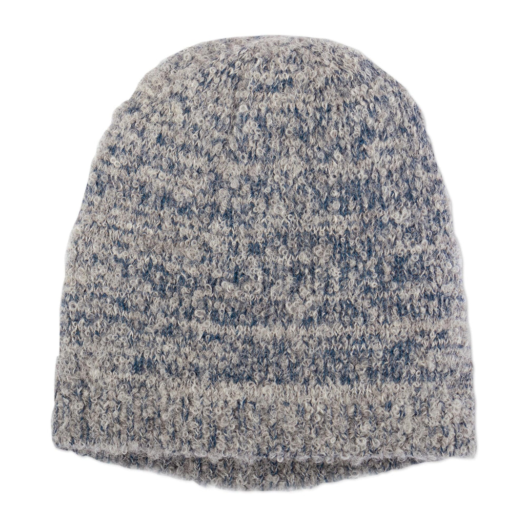 Knit Baby Alpaca Blend Hat in Grey and Azure Hues - Azure Occasions
