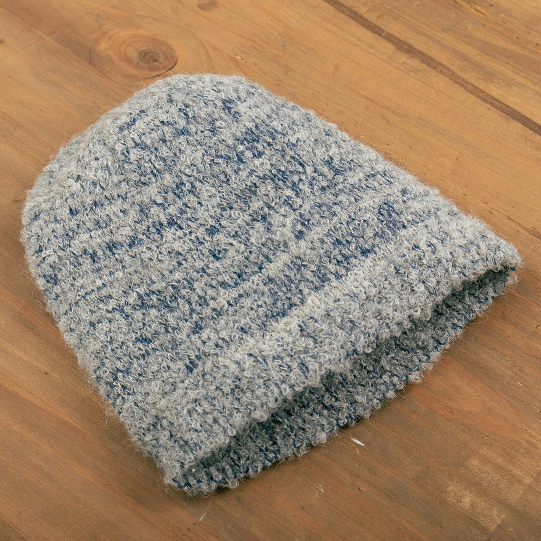 Knit Baby Alpaca Blend Hat in Grey and Azure Hues - Azure Occasions