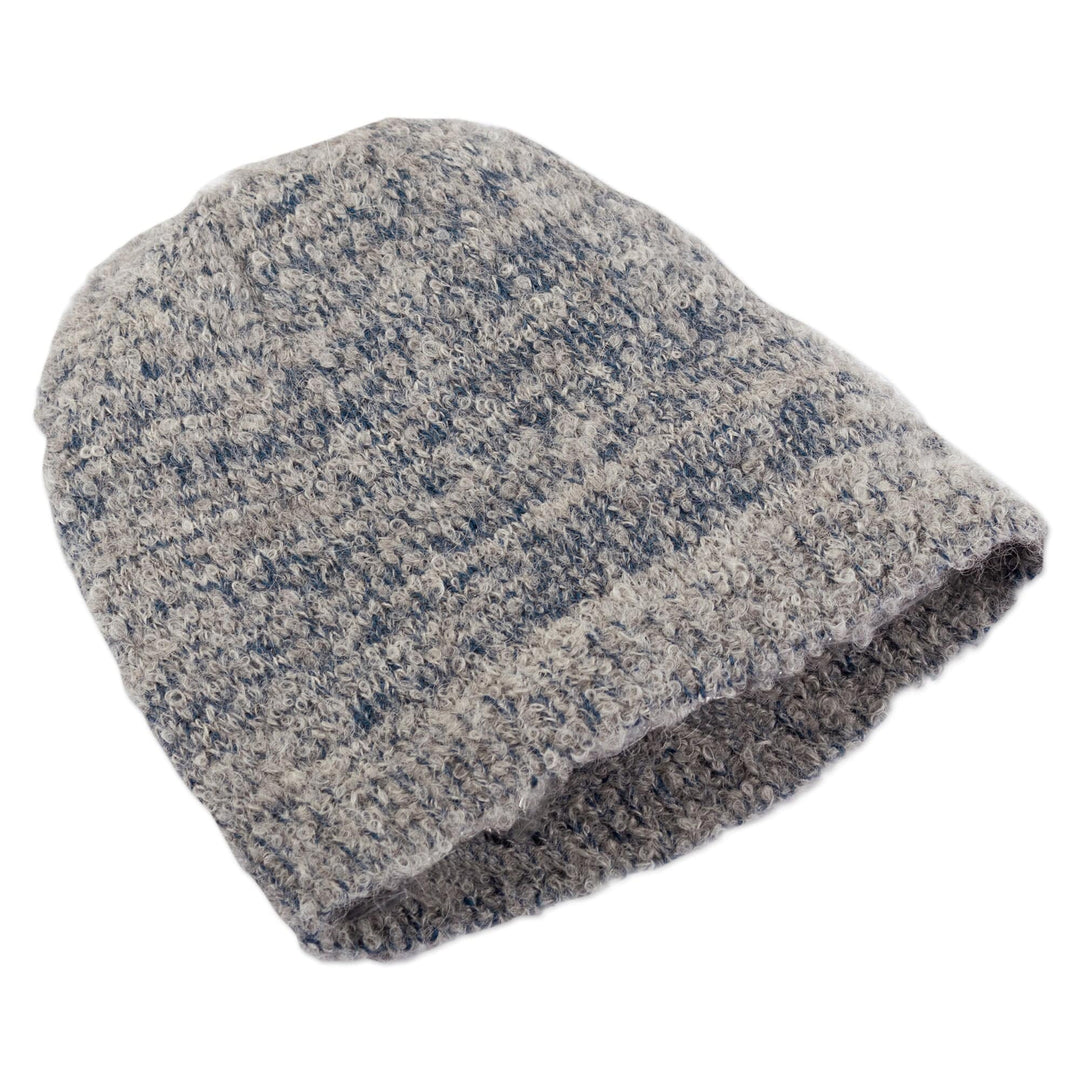Knit Baby Alpaca Blend Hat in Grey and Azure Hues - Azure Occasions