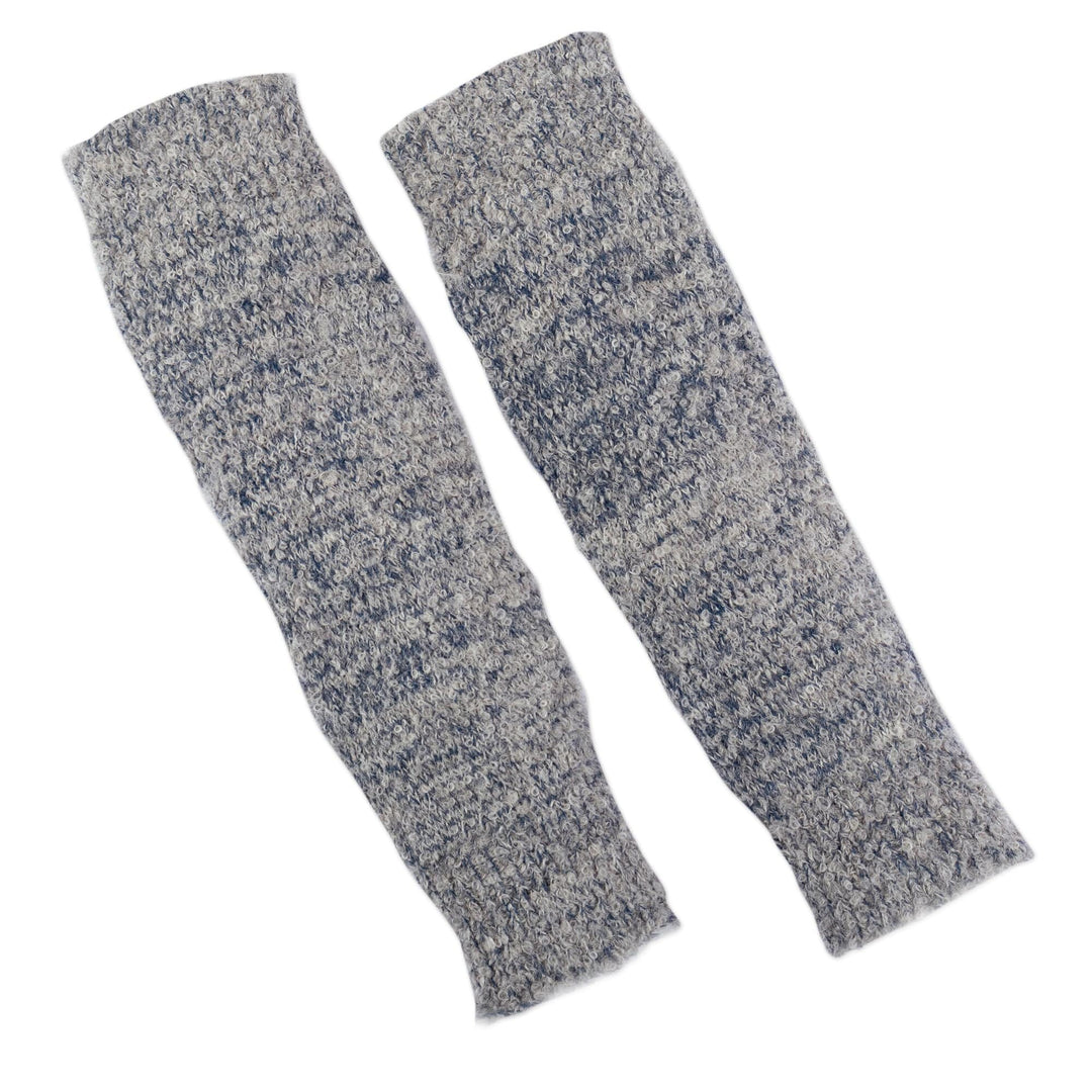 Handcrafted Grey and Azure Baby Alpaca Blend Leg Warmers - Azure Steps