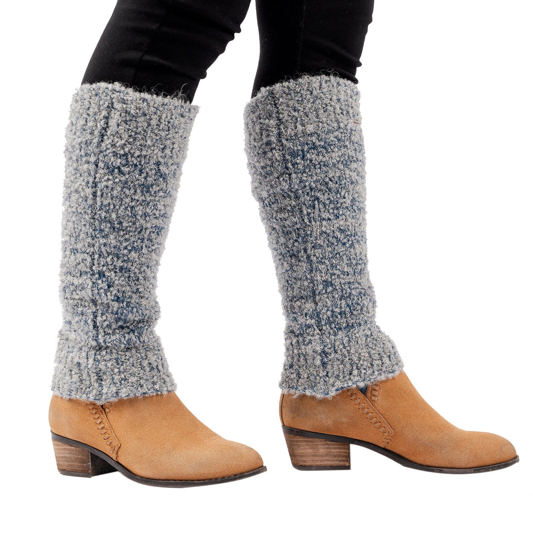 Handcrafted Grey and Azure Baby Alpaca Blend Leg Warmers - Azure Steps