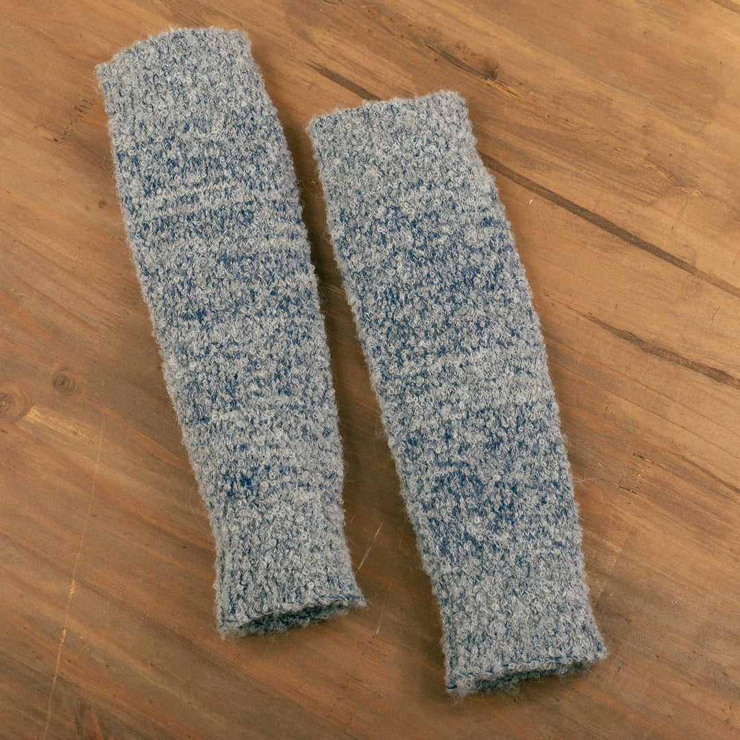 Handcrafted Grey and Azure Baby Alpaca Blend Leg Warmers - Azure Steps