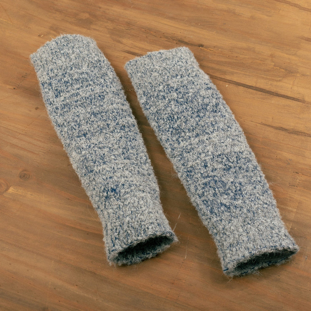 Handcrafted Grey and Azure Baby Alpaca Blend Leg Warmers - Azure Steps