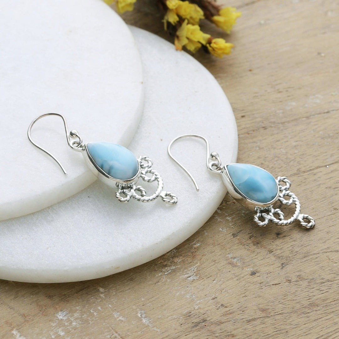 Sterling Silver Dangle Earrings with Larimar Stones - Heavenly Princess