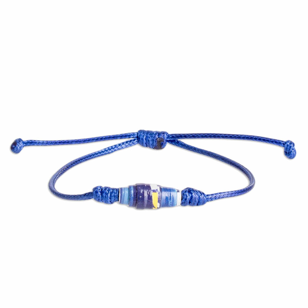 Blue Recycled Paper Pendant Bracelet with Adjustable Cord - Earth's Riches in Blue