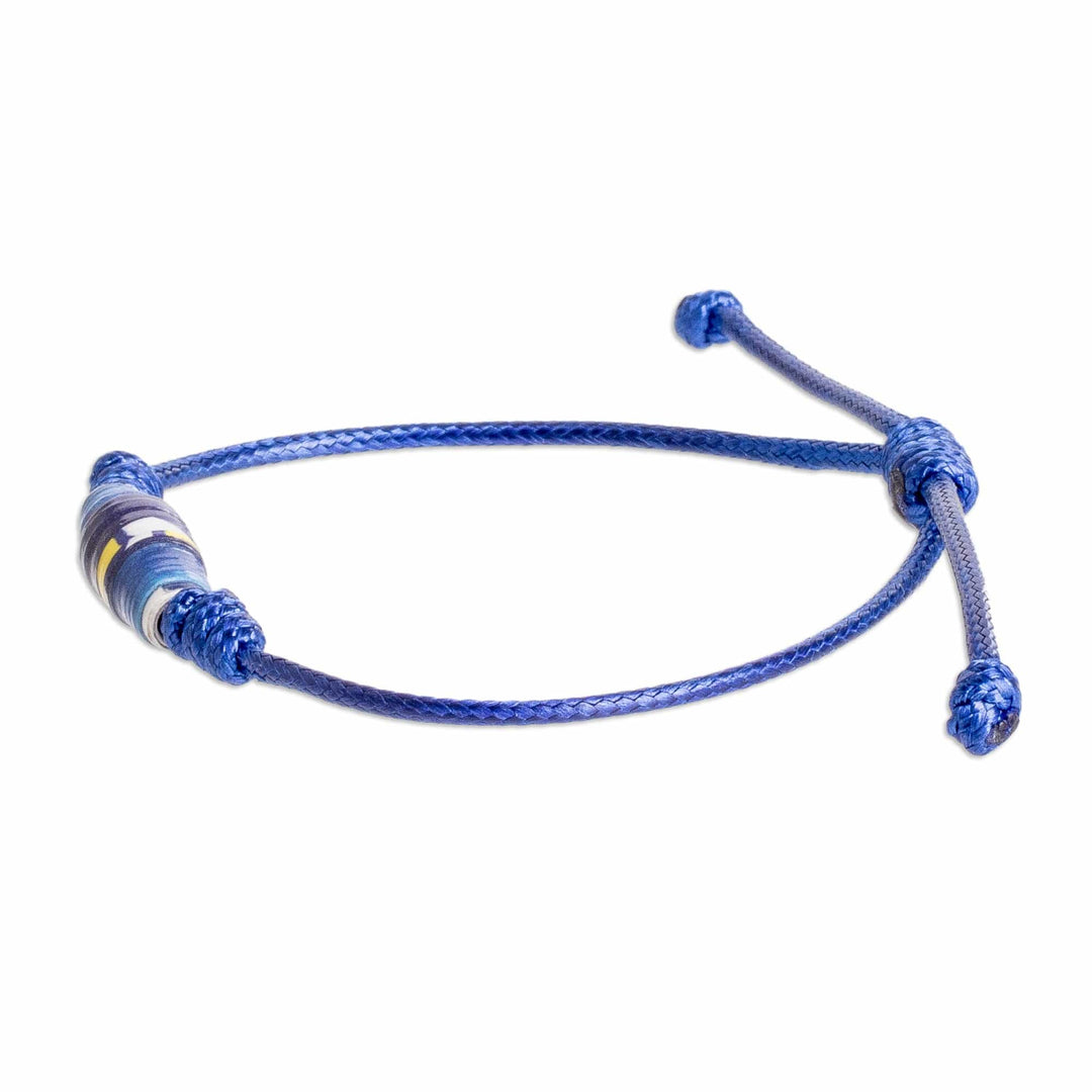 Blue Recycled Paper Pendant Bracelet with Adjustable Cord - Earth's Riches in Blue