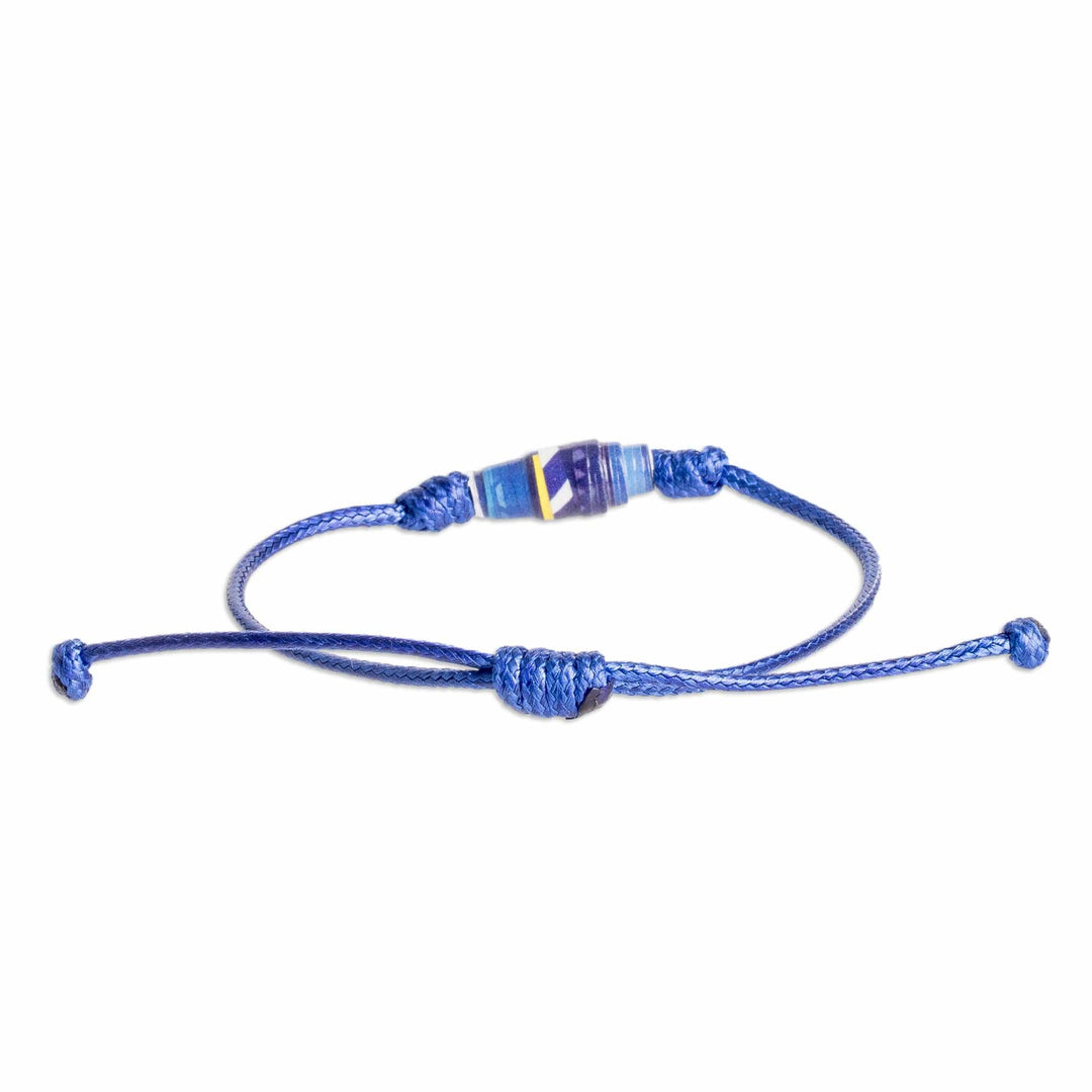 Blue Recycled Paper Pendant Bracelet with Adjustable Cord - Earth's Riches in Blue