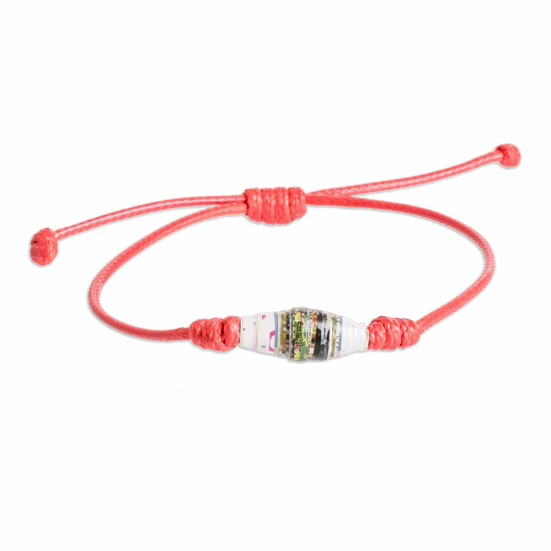 Red Recycled Paper Pendant Bracelet with Adjustable Cord - Earth's Riches in Red