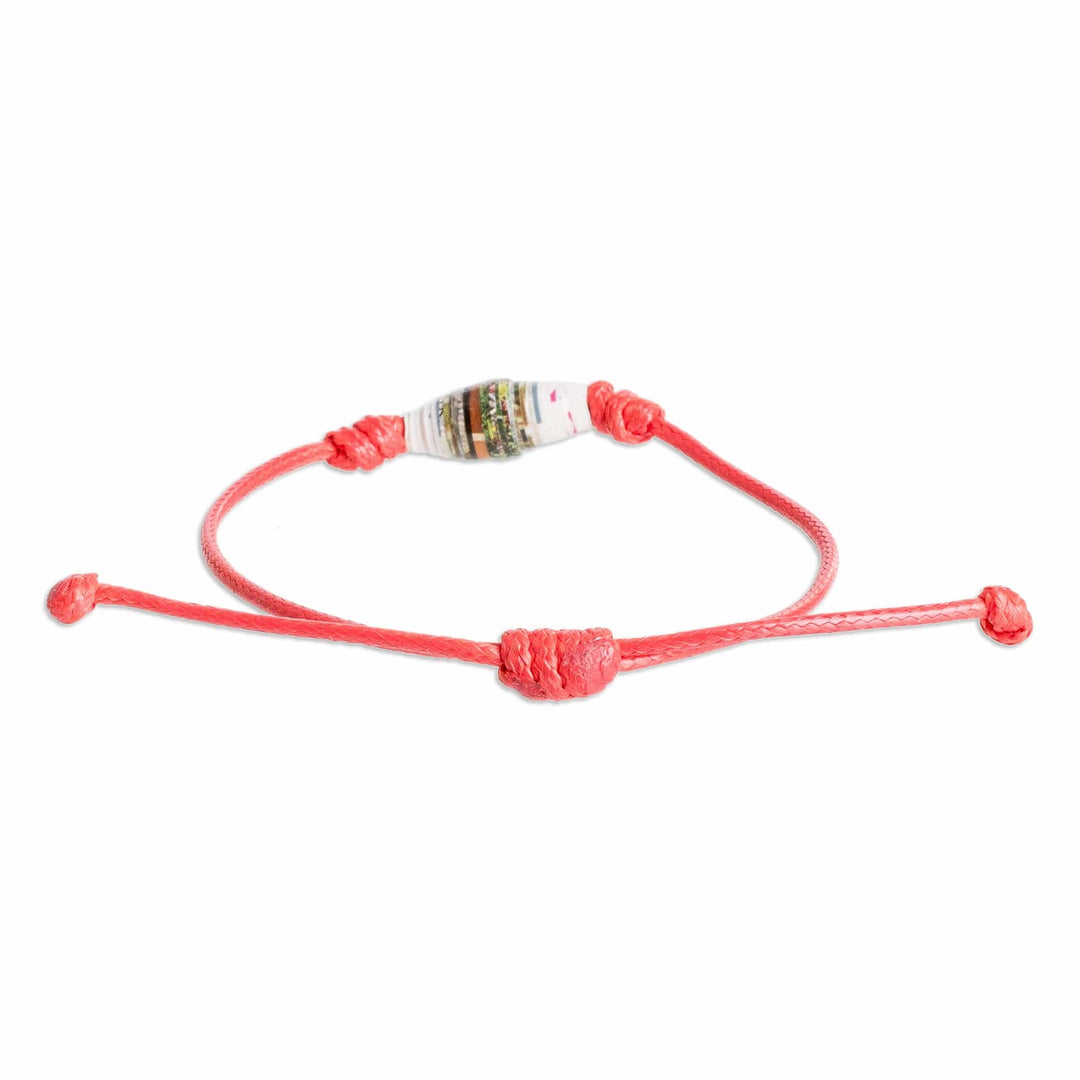 Red Recycled Paper Pendant Bracelet with Adjustable Cord - Earth's Riches in Red