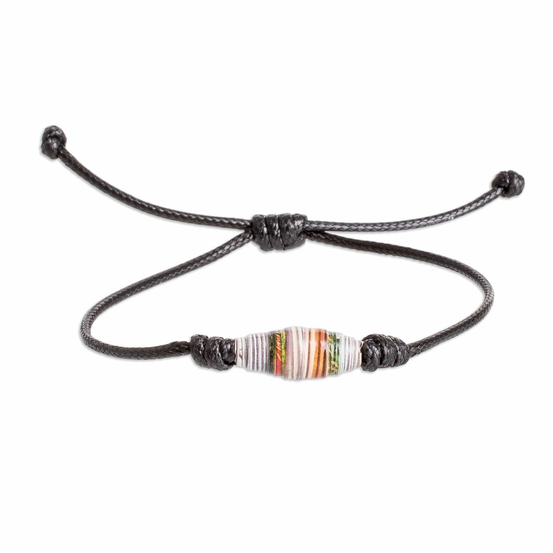 Black Recycled Paper Pendant Bracelet with Adjustable Cord - Earth's Riches in Black