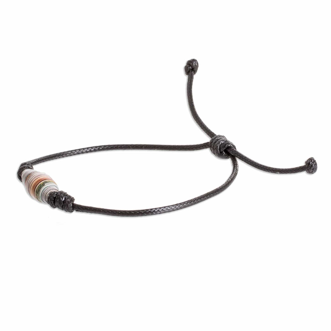 Black Recycled Paper Pendant Bracelet with Adjustable Cord - Earth's Riches in Black