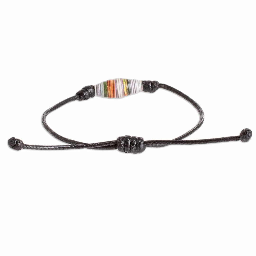 Black Recycled Paper Pendant Bracelet with Adjustable Cord - Earth's Riches in Black
