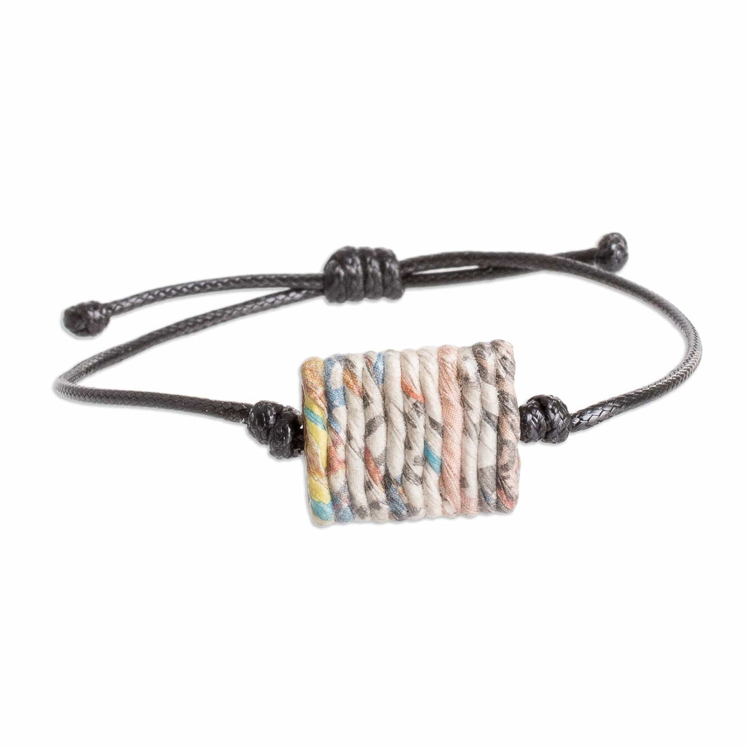 Handcrafted Eco-Friendly Recycled Paper Pendant Bracelet - History Threads in Black