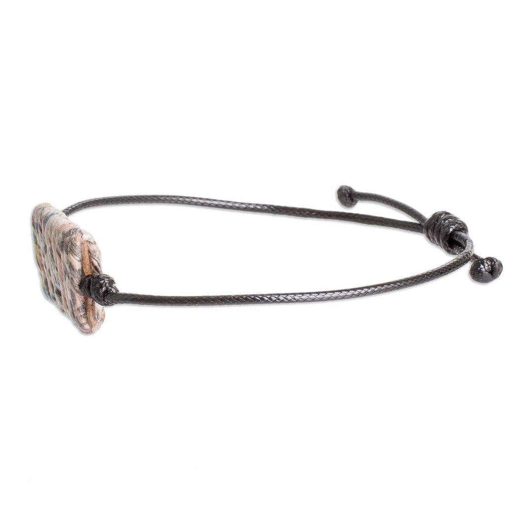 Handcrafted Eco-Friendly Recycled Paper Pendant Bracelet - History Threads in Black