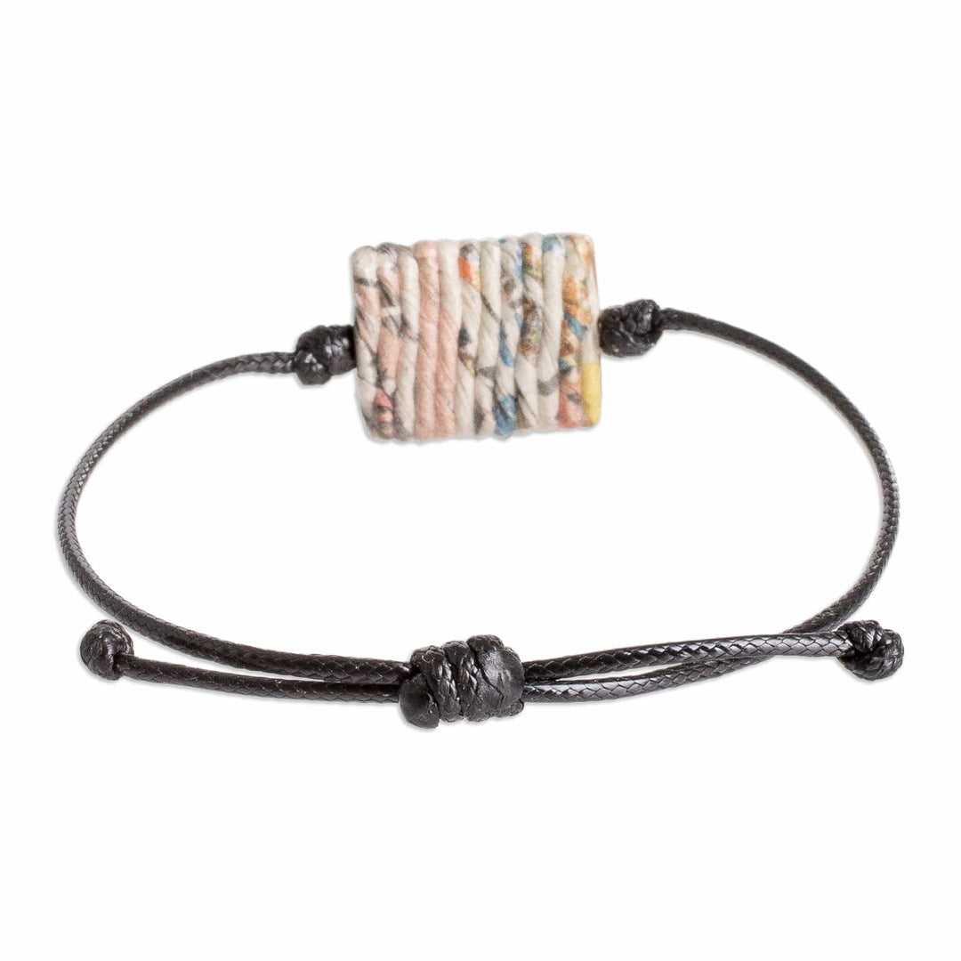 Handcrafted Eco-Friendly Recycled Paper Pendant Bracelet - History Threads in Black