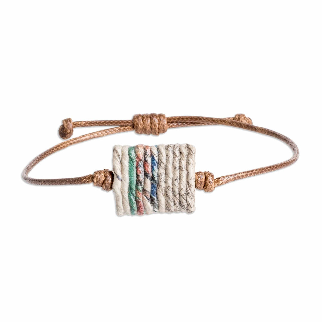 Eco-Friendly Adjustable Recycled Paper Pendant Bracelet - History Threads in Brown