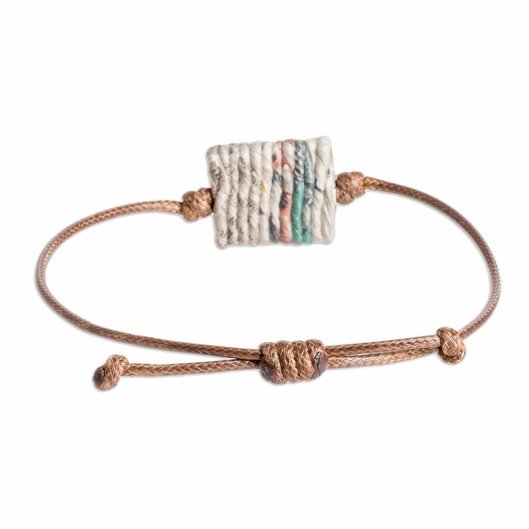 Eco-Friendly Adjustable Recycled Paper Pendant Bracelet - History Threads in Brown