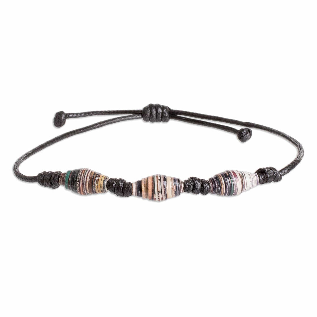 Eco-Friendly Recycled Paper Beaded Bracelet in Black - Night Energy