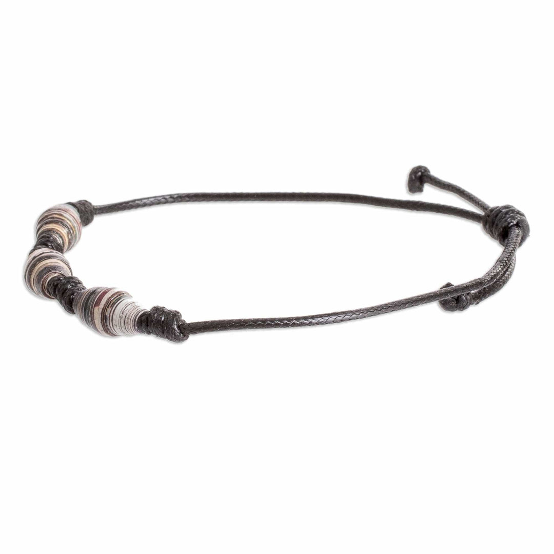 Eco-Friendly Recycled Paper Beaded Bracelet in Black - Night Energy