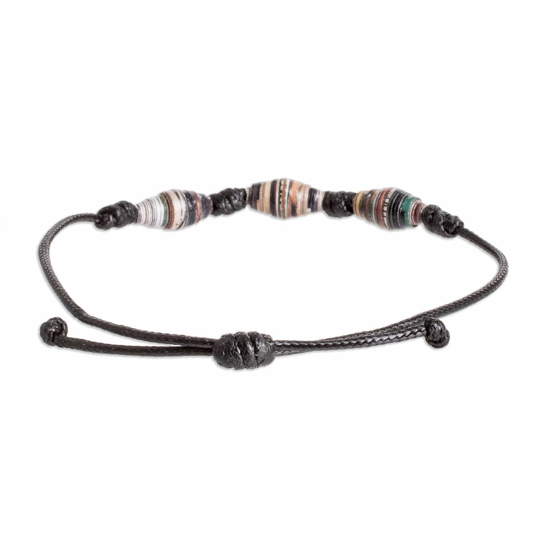 Eco-Friendly Recycled Paper Beaded Bracelet in Black - Night Energy