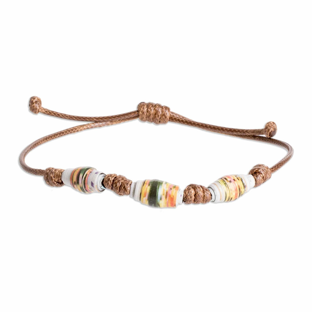 Eco-Friendly Recycled Paper Beaded Bracelet in Brown - World Energy
