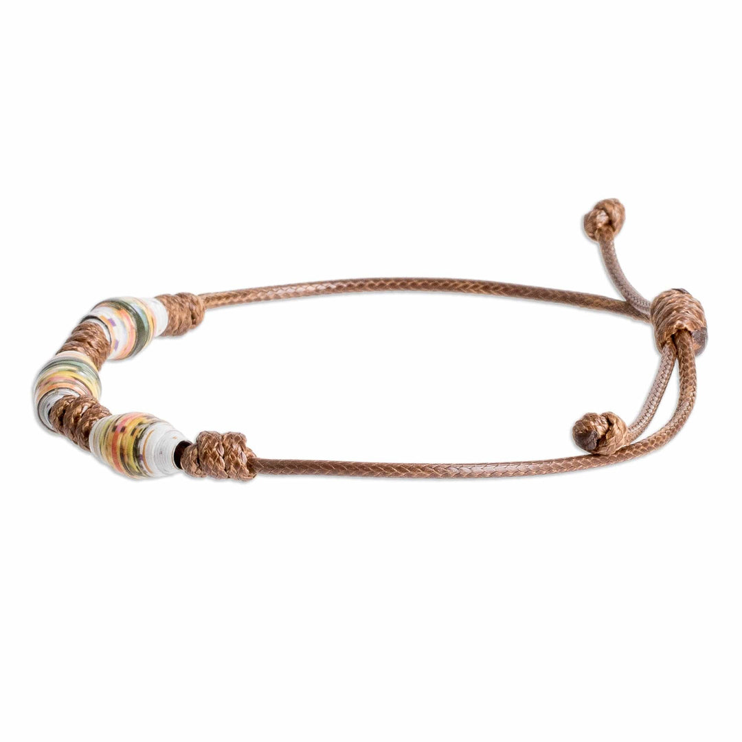 Eco-Friendly Recycled Paper Beaded Bracelet in Brown - World Energy