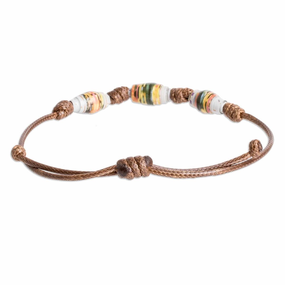 Eco-Friendly Recycled Paper Beaded Bracelet in Brown - World Energy