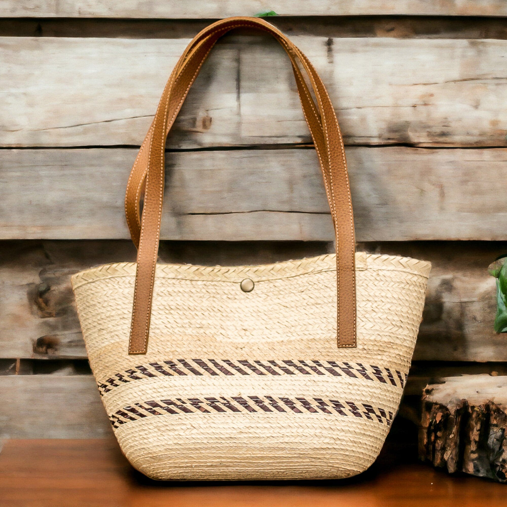 Handmade Natural Fiber Shoulder Bag with Brown Stripes - Sun & Evening ...