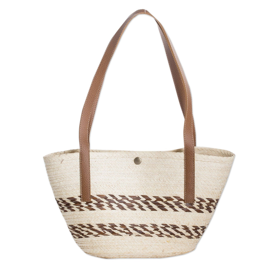 Handmade Natural Fiber Shoulder Bag with Sharp Brown Accents - Sun & Summer