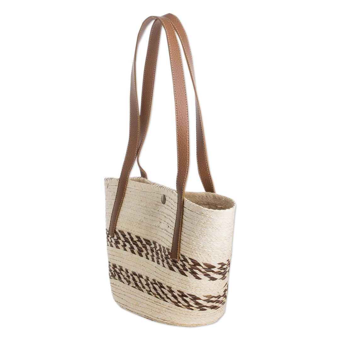 Handmade Natural Fiber Shoulder Bag with Sharp Brown Accents - Sun & Summer