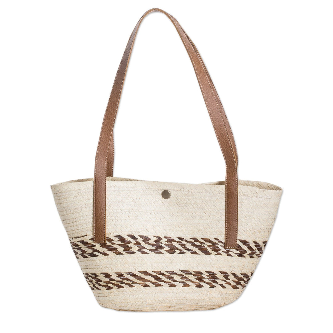 Handmade Natural Fiber Shoulder Bag with Sharp Brown Accents - Sun & Summer