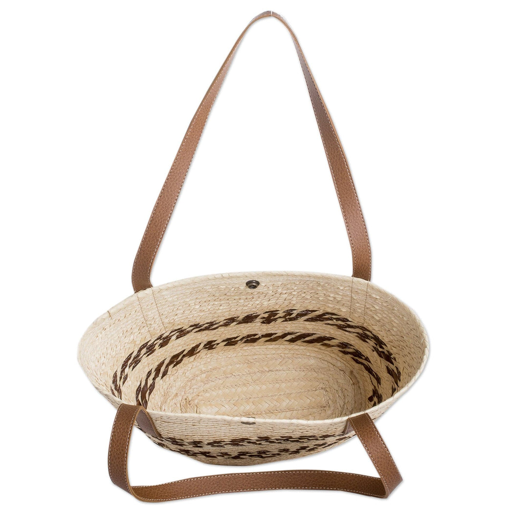 Handmade Natural Fiber Shoulder Bag with Sharp Brown Accents - Sun & Summer