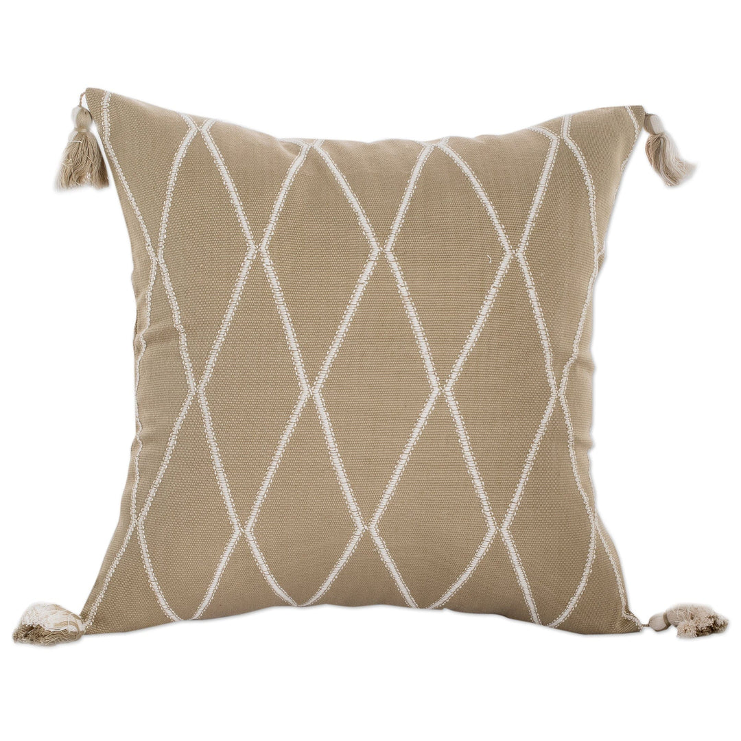 Diamond-Patterned Sage and Ivory Cotton Cushion Cover - Sage of Diamonds