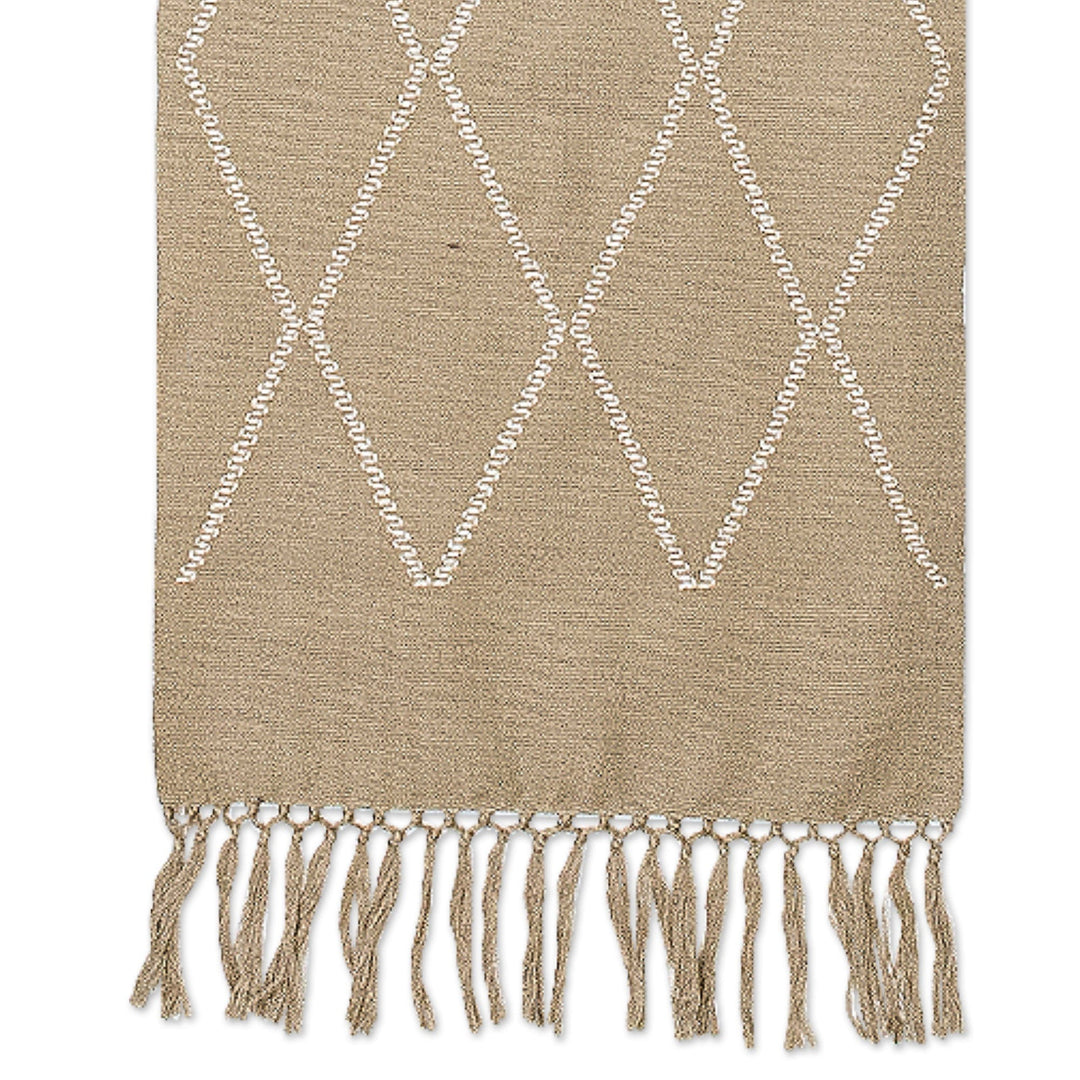 Hand-Woven Green Cotton Table Runner with Diamond Motifs - Diamond Paths