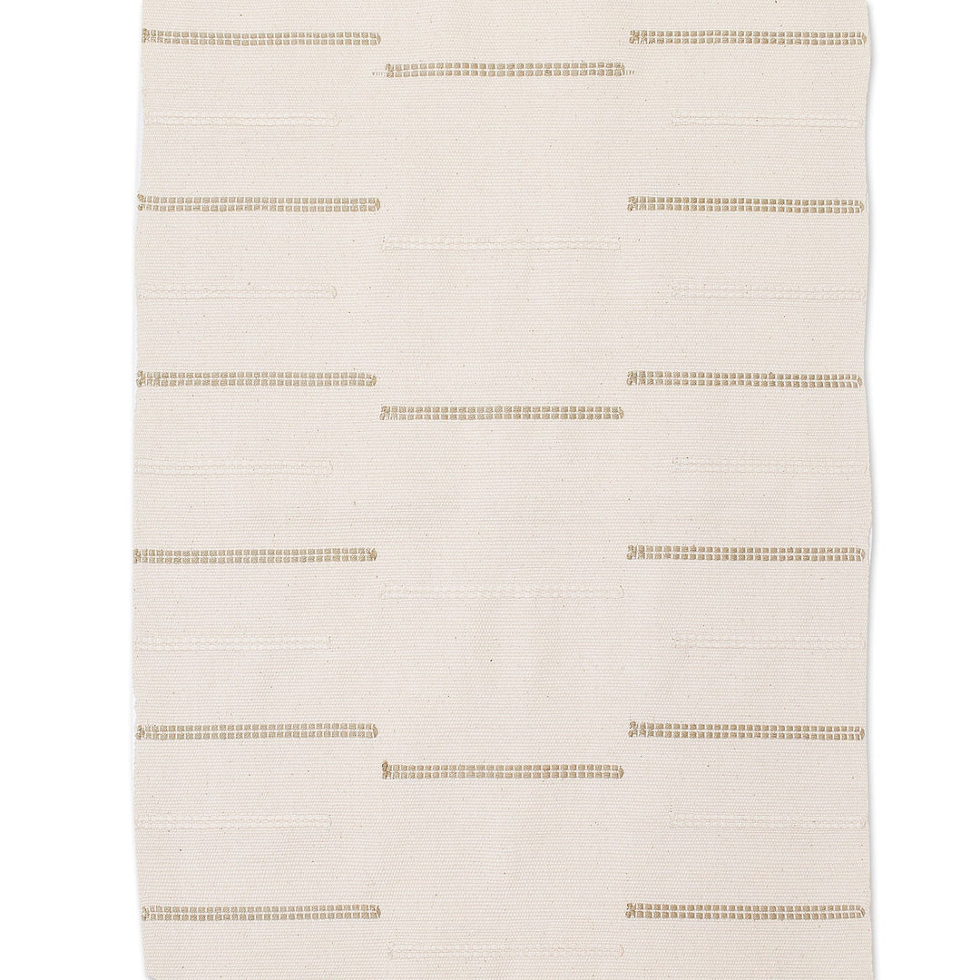 Hand-Woven Ivory Cotton Table Runner with Stripes & Fringes - Forest Clearing