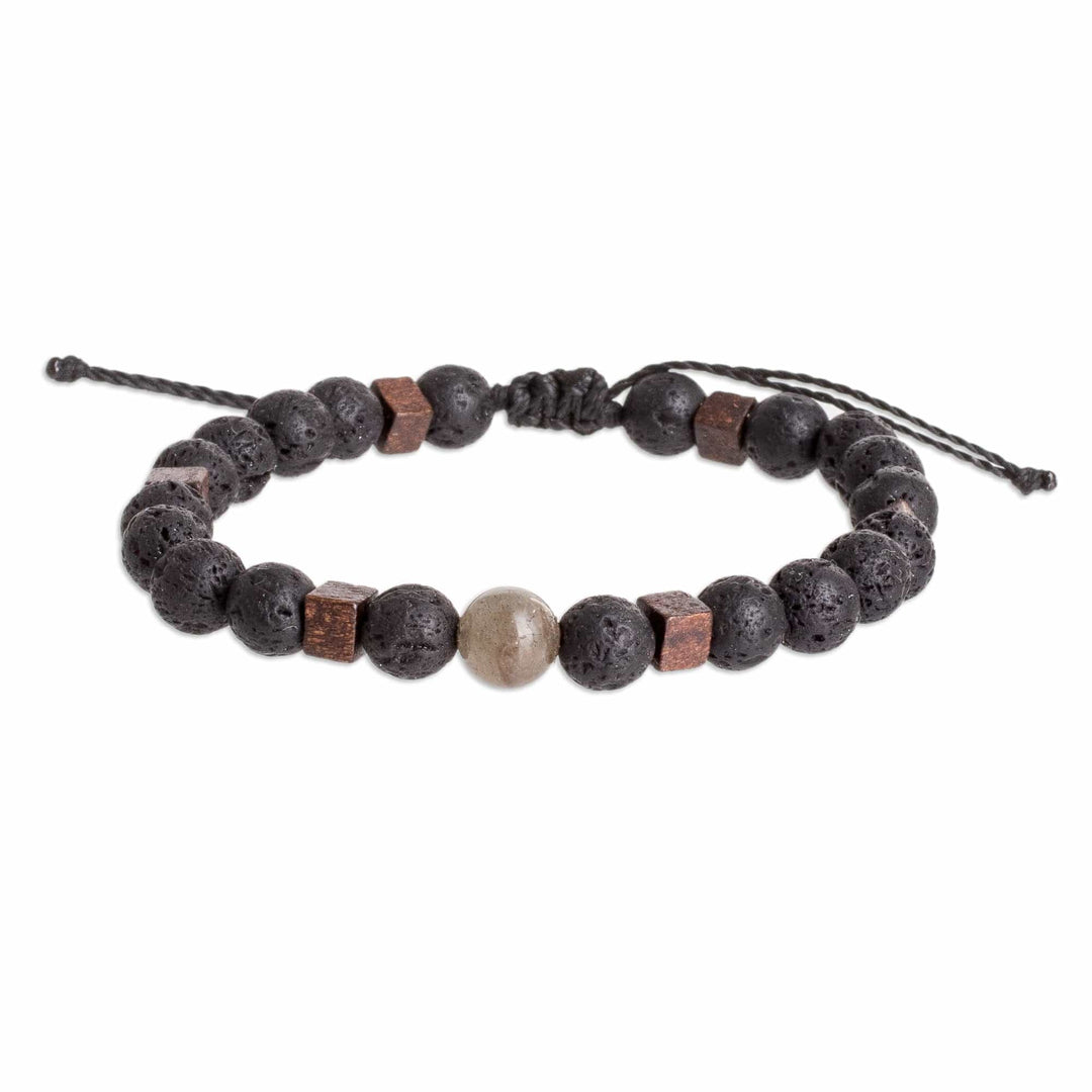 Men's Volcanic Stone Beaded Bracelet with Labradorite Jewel - Inner Hero