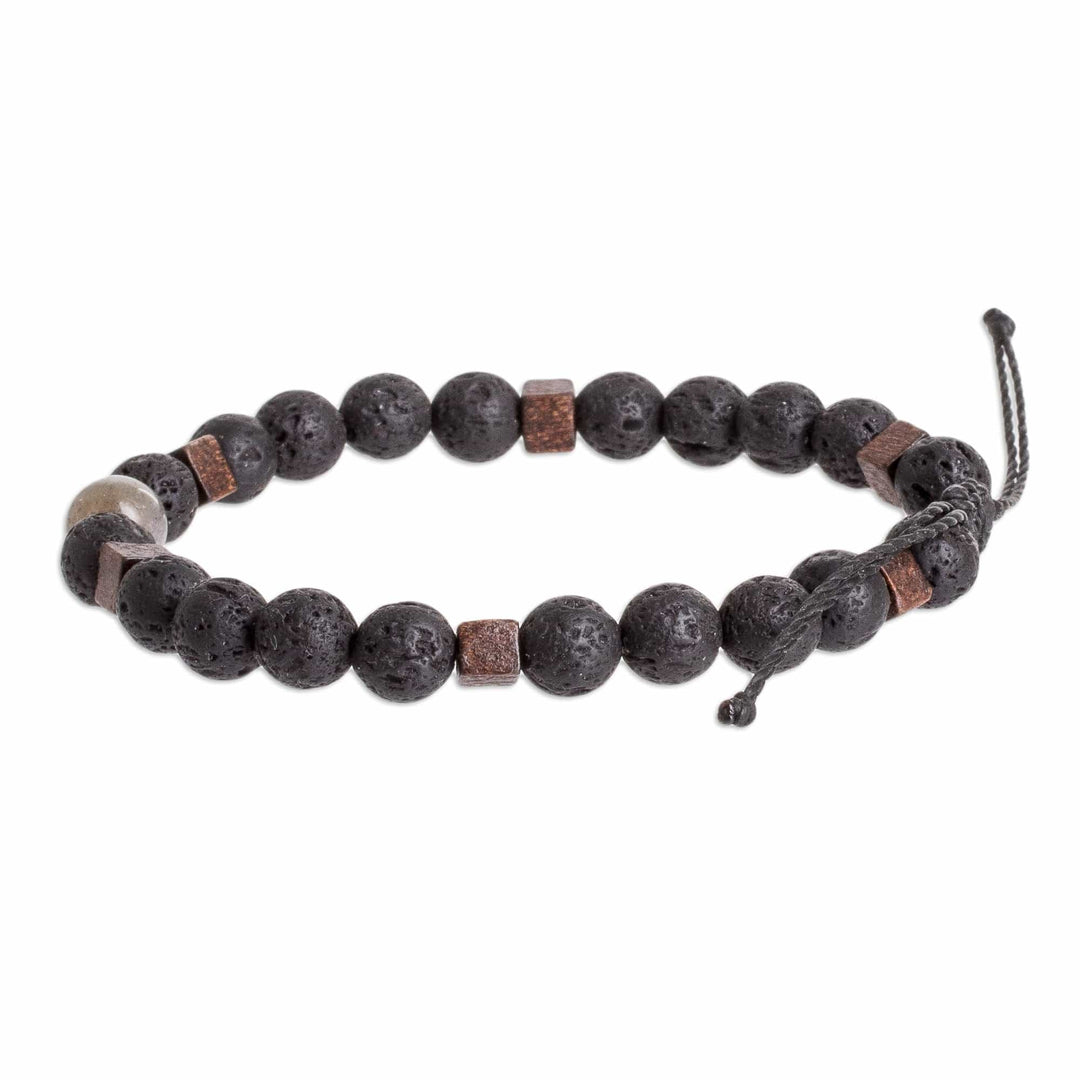 Men's Volcanic Stone Beaded Bracelet with Labradorite Jewel - Inner Hero
