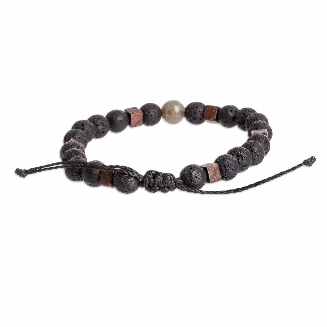 Men's Volcanic Stone Beaded Bracelet with Labradorite Jewel - Inner Hero