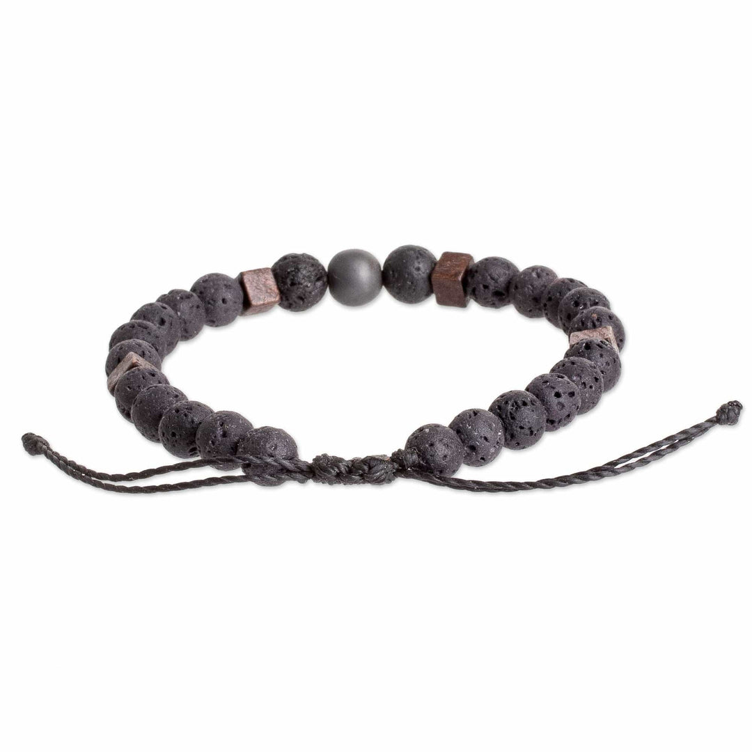 Men's Volcanic Stone Beaded Bracelet with Hematite Jewel - Inner Protector