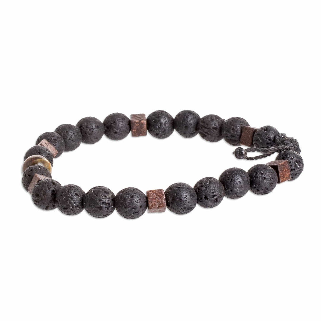 Men's Volcanic Stone Beaded Bracelet with Tiger's Eye Jewel - Inner Warrior
