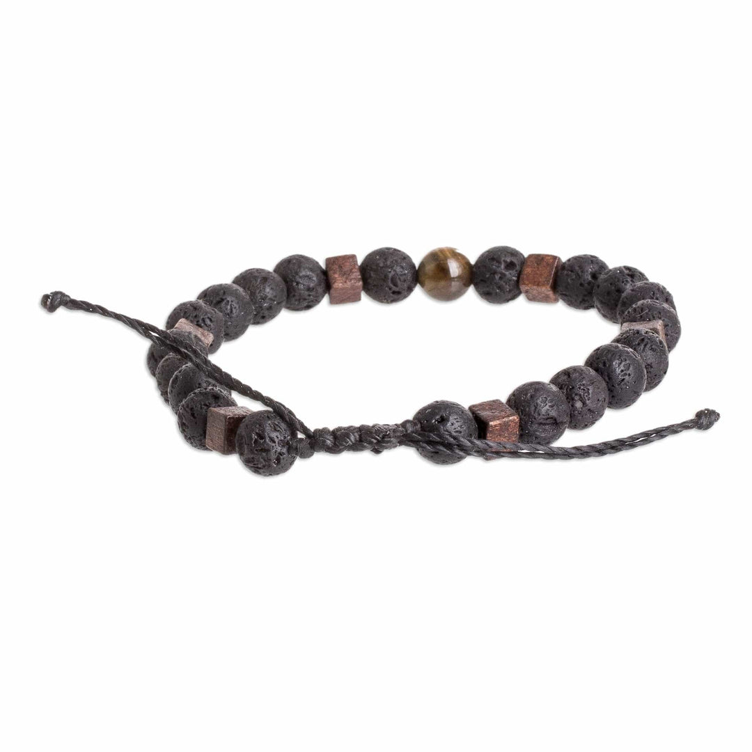 Men's Volcanic Stone Beaded Bracelet with Tiger's Eye Jewel - Inner Warrior