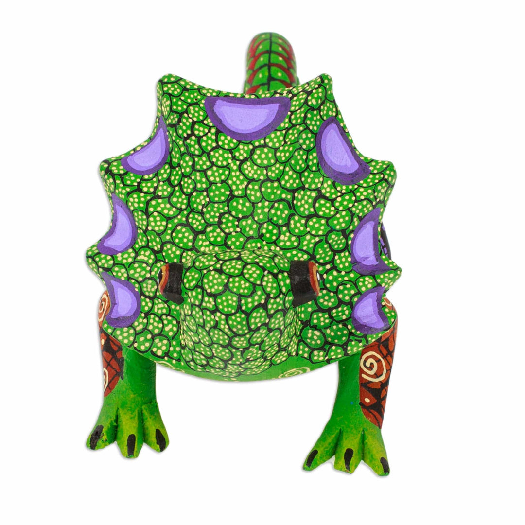 Hand-Painted Green Copal Wood Chameleon Alebrije Figurine - Chameleonic Green