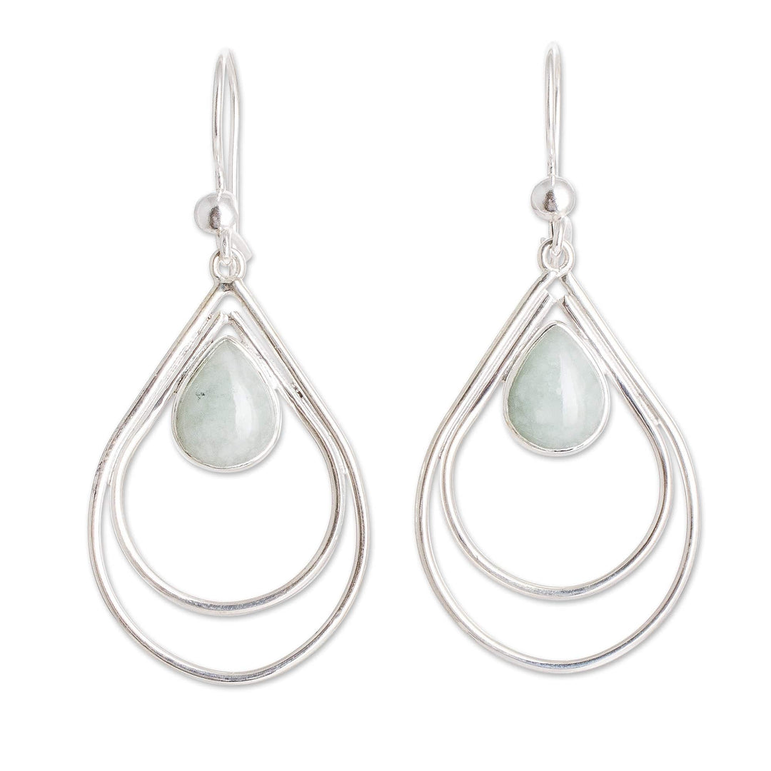 Modern Sterling Silver Apple Green Jade Dangle Earrings - Drop Duo