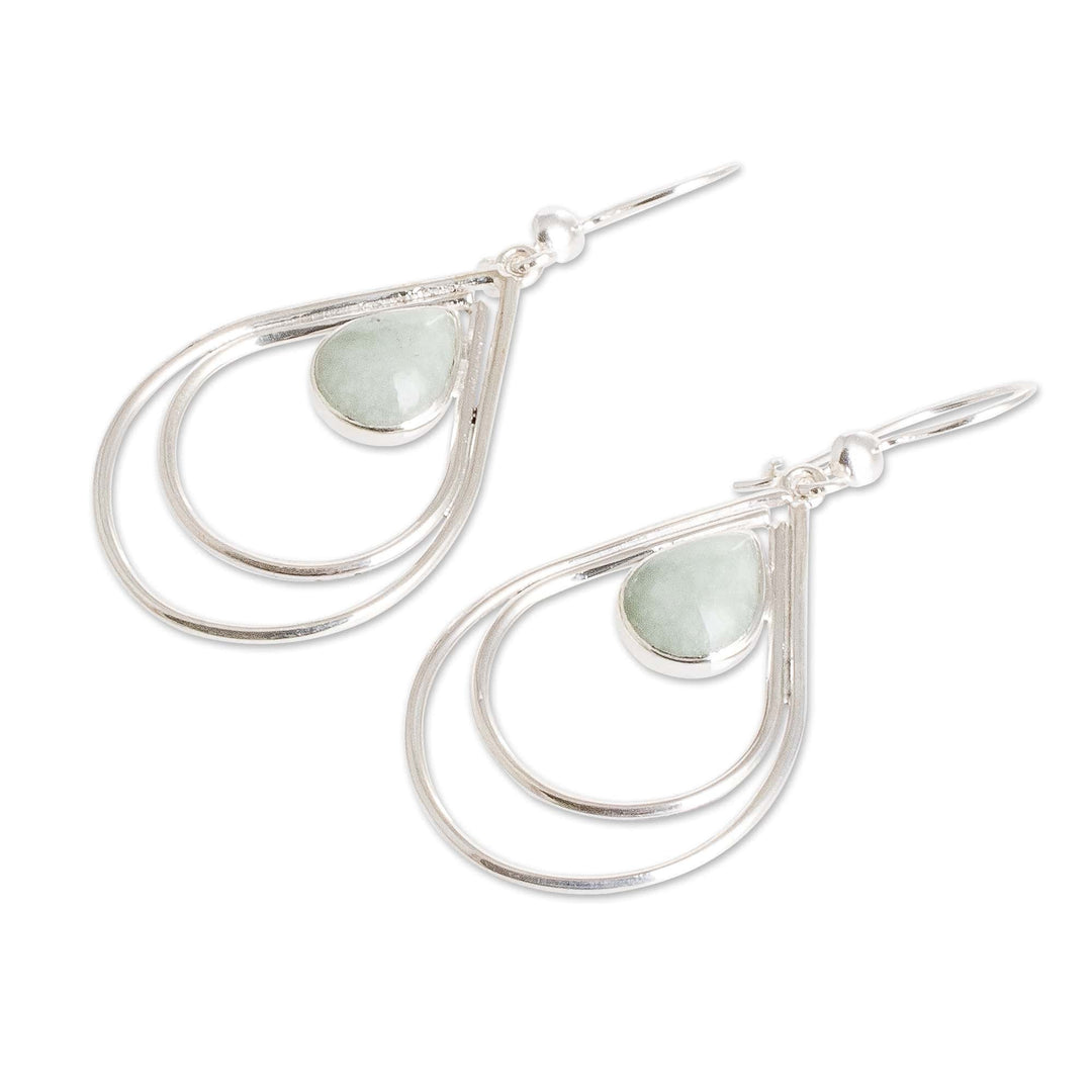 Modern Sterling Silver Apple Green Jade Dangle Earrings - Drop Duo