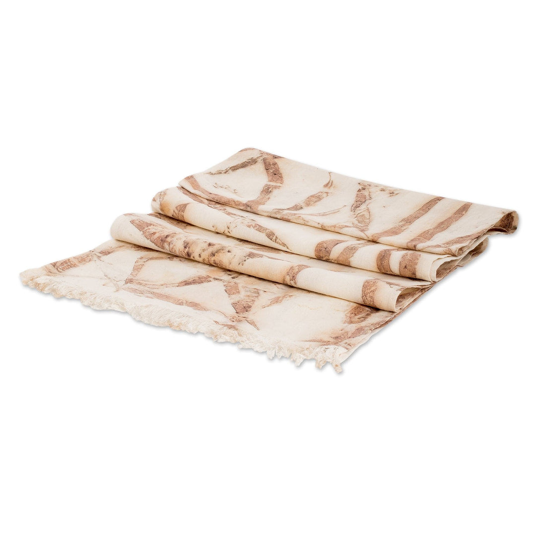 Eco-Printed Leaf-Themed Brown Cotton Scarf from El Salvador - Magic Autumn