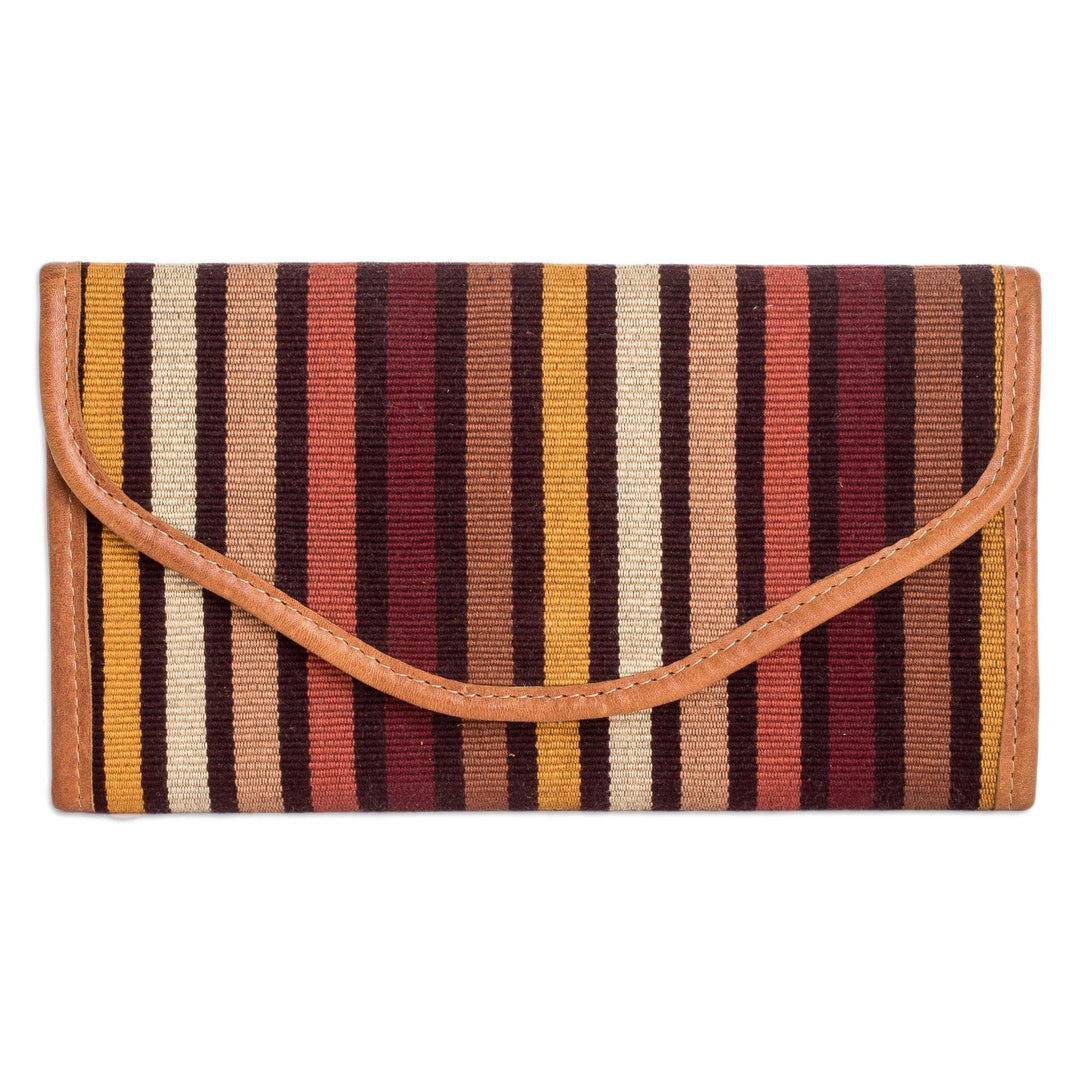 Hand-Woven Striped Cotton Wallet with Leather Trim - Fertile Land