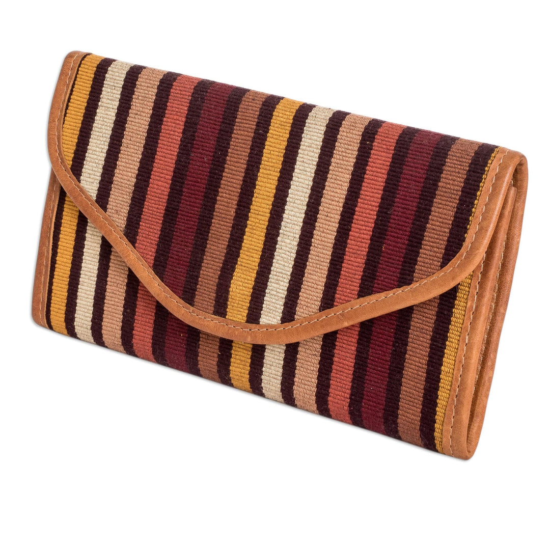 Hand-Woven Striped Cotton Wallet with Leather Trim - Fertile Land