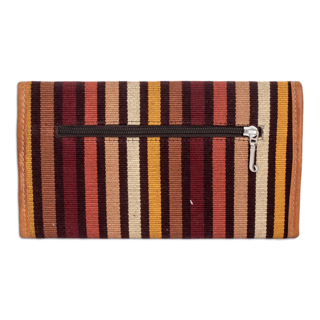 Hand-Woven Striped Cotton Wallet with Leather Trim - Fertile Land