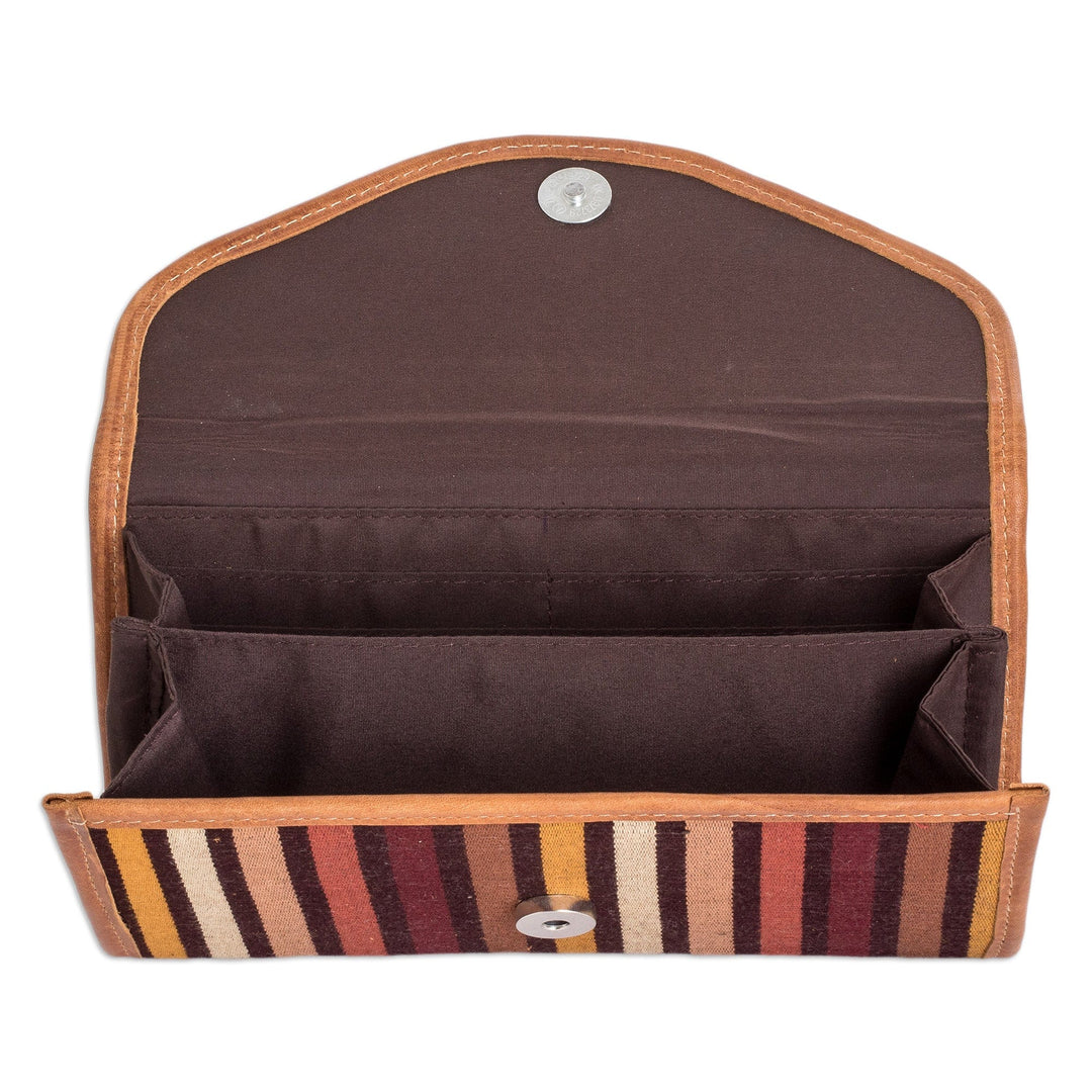 Hand-Woven Striped Cotton Wallet with Leather Trim - Fertile Land