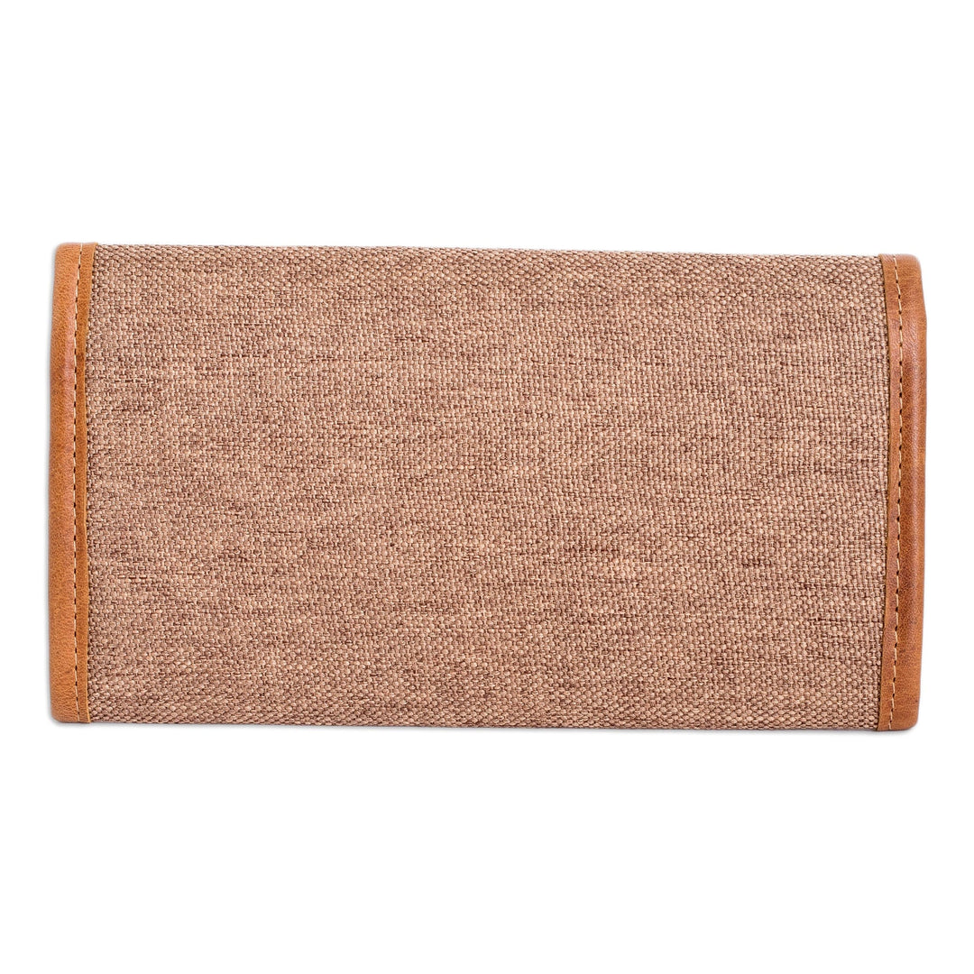Hand-Woven and Embroidered Cotton Wallet with Leather Trim - Floral Dreams